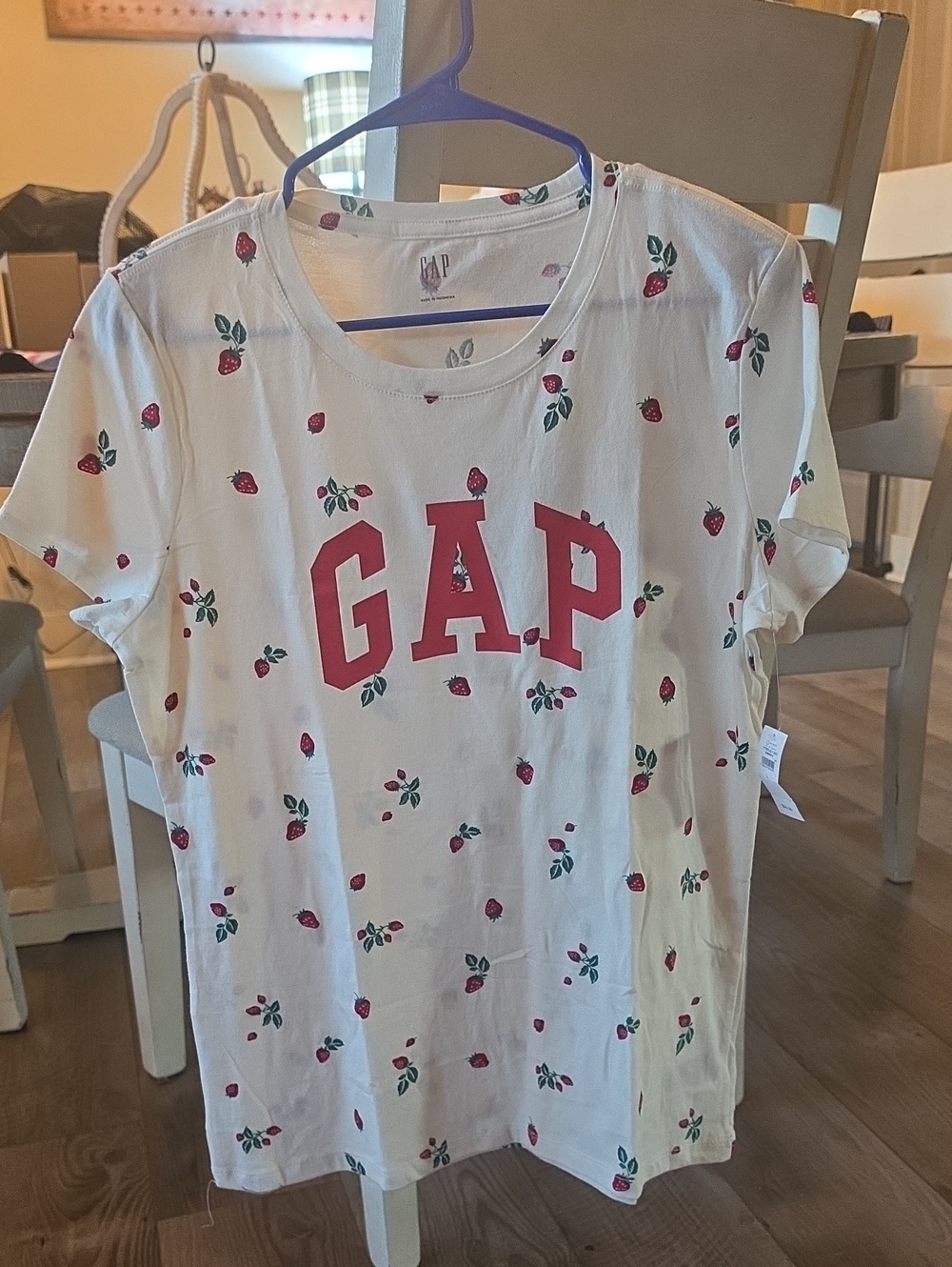 GAP White Tee with Strawberry Print and Red Logo